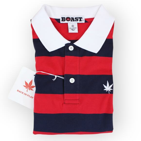 BOAST USA Mens S/S Wide Stripe Polo Red Navy White 100% Peruvian Pima Cotton - Picture 15 of 16
